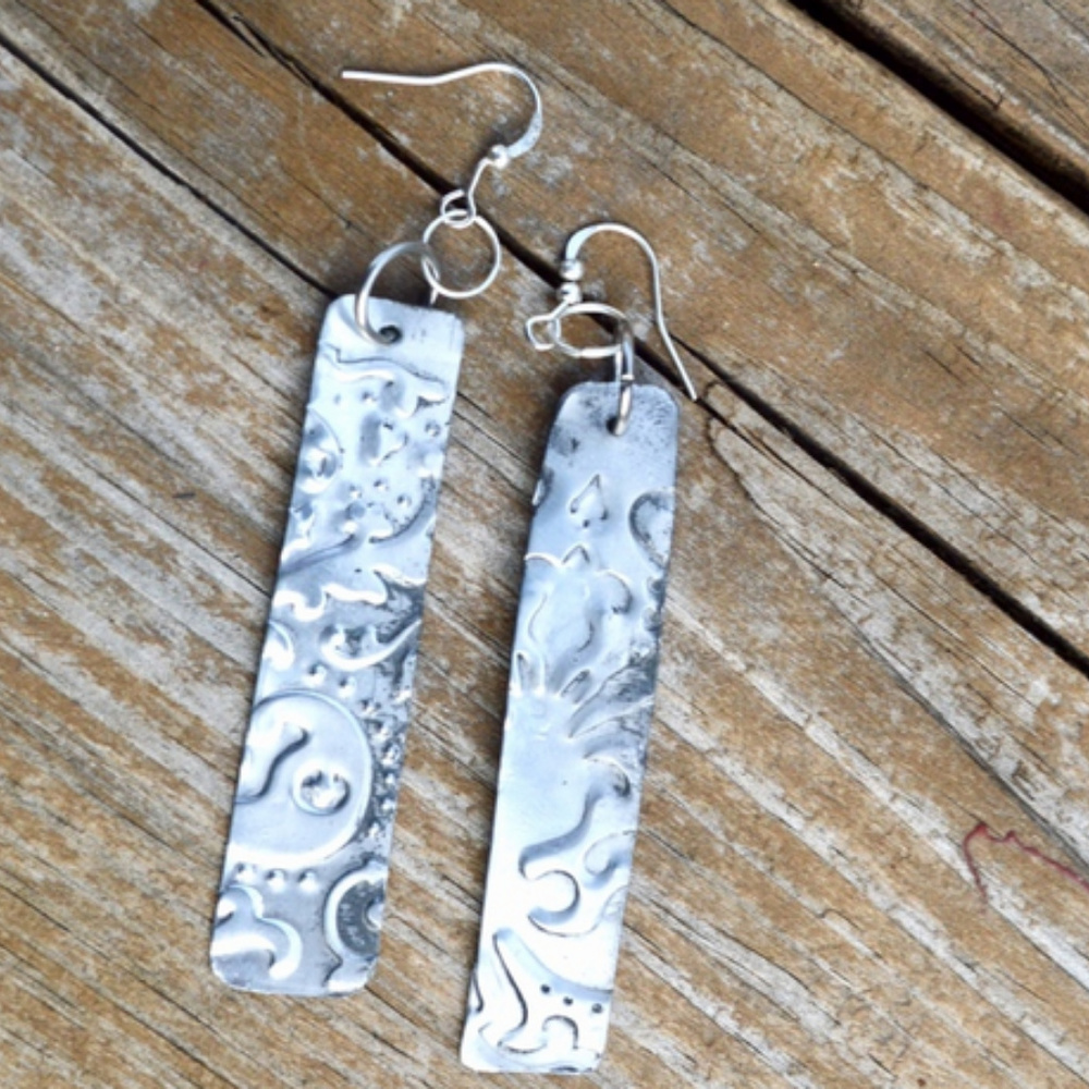 Embossed Celestial Long Silver Earrings Drop Boho Art Nouveau Lightweight Gift - Picture 4 of 4